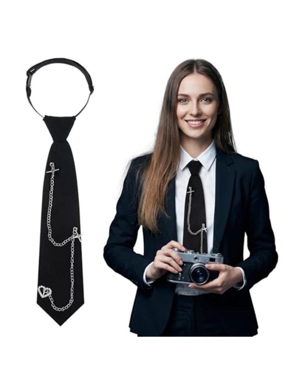 Women Black Pre-Tied Women with Metal Chain for Girls